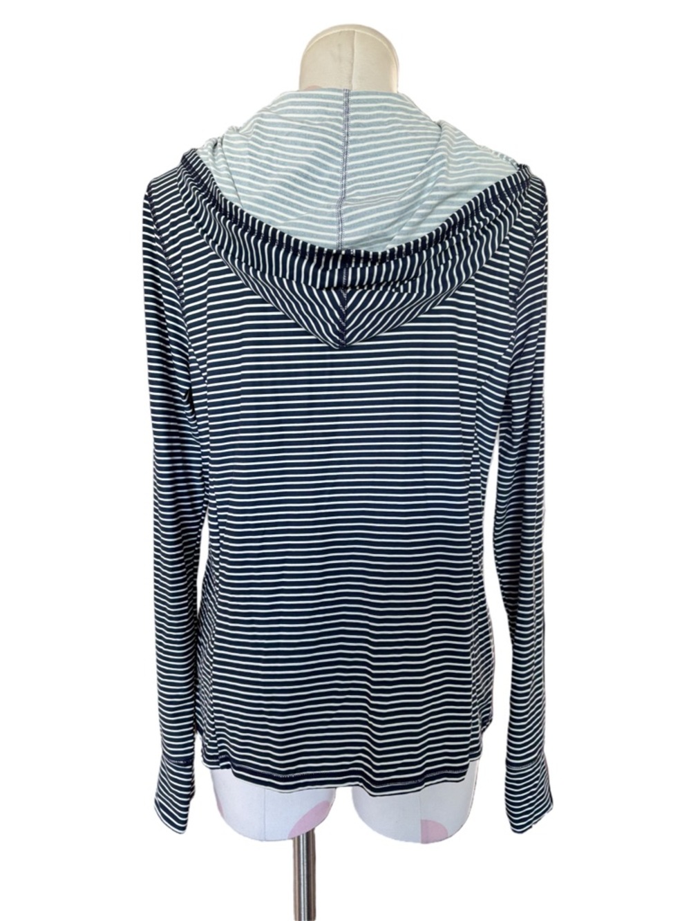 Athleisure coastal Activewear Zip Hoodie Rashguard Navy White Striped L - Picture 3 of 14